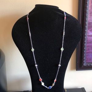 Elegant Colorful Long Silver Tone Necklace